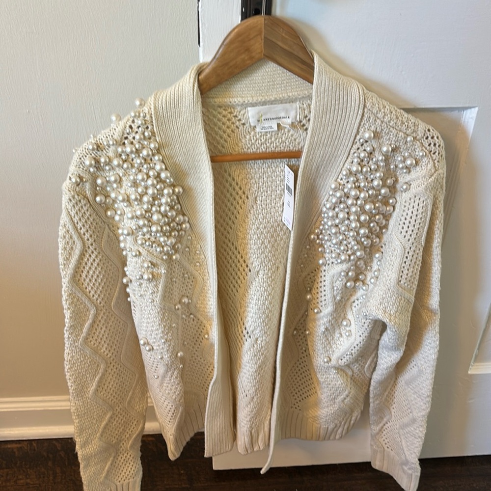NWT Anthologies pearl cardigan one size